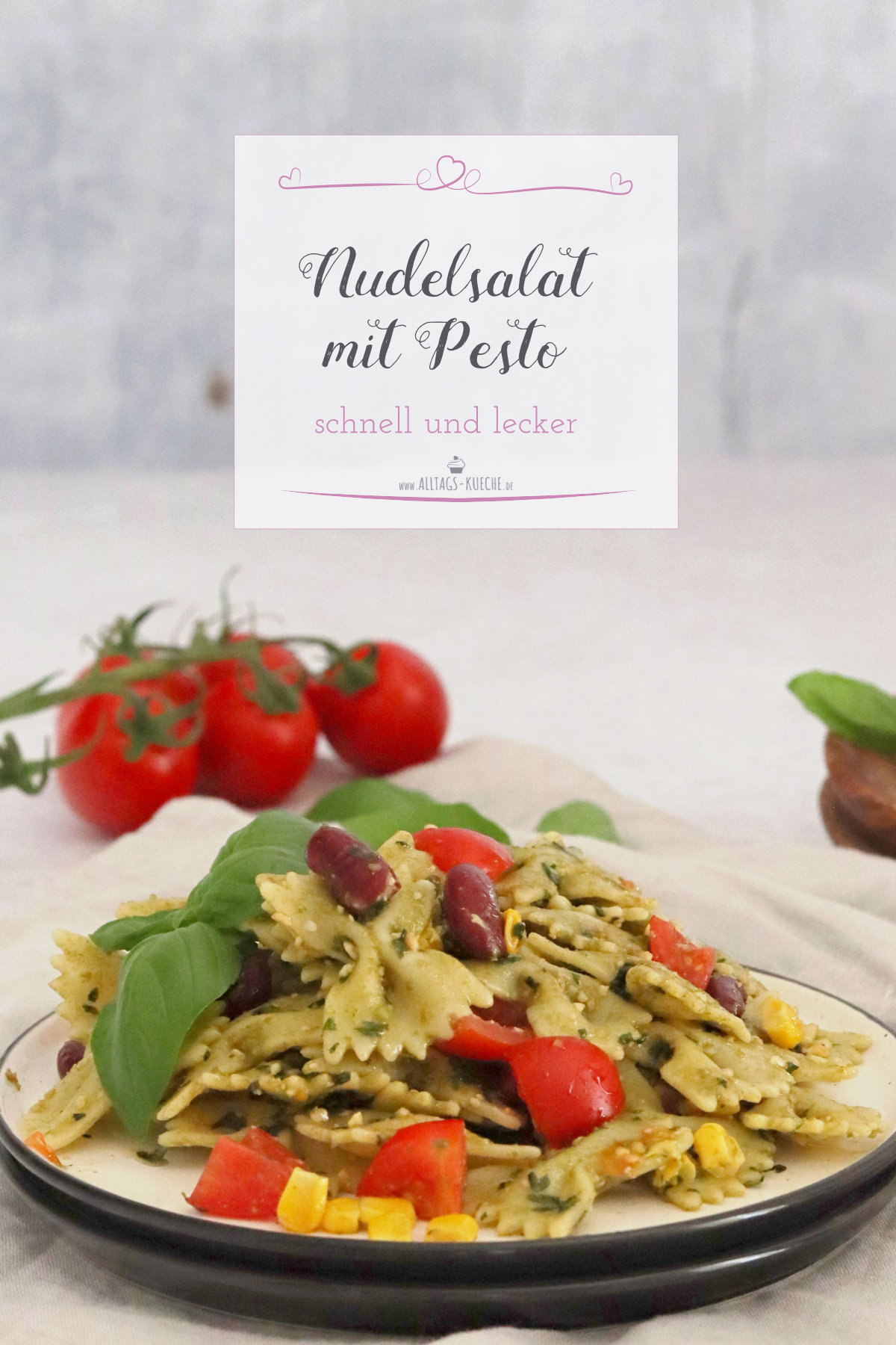 Nudelsalat mit Basilikumpesto