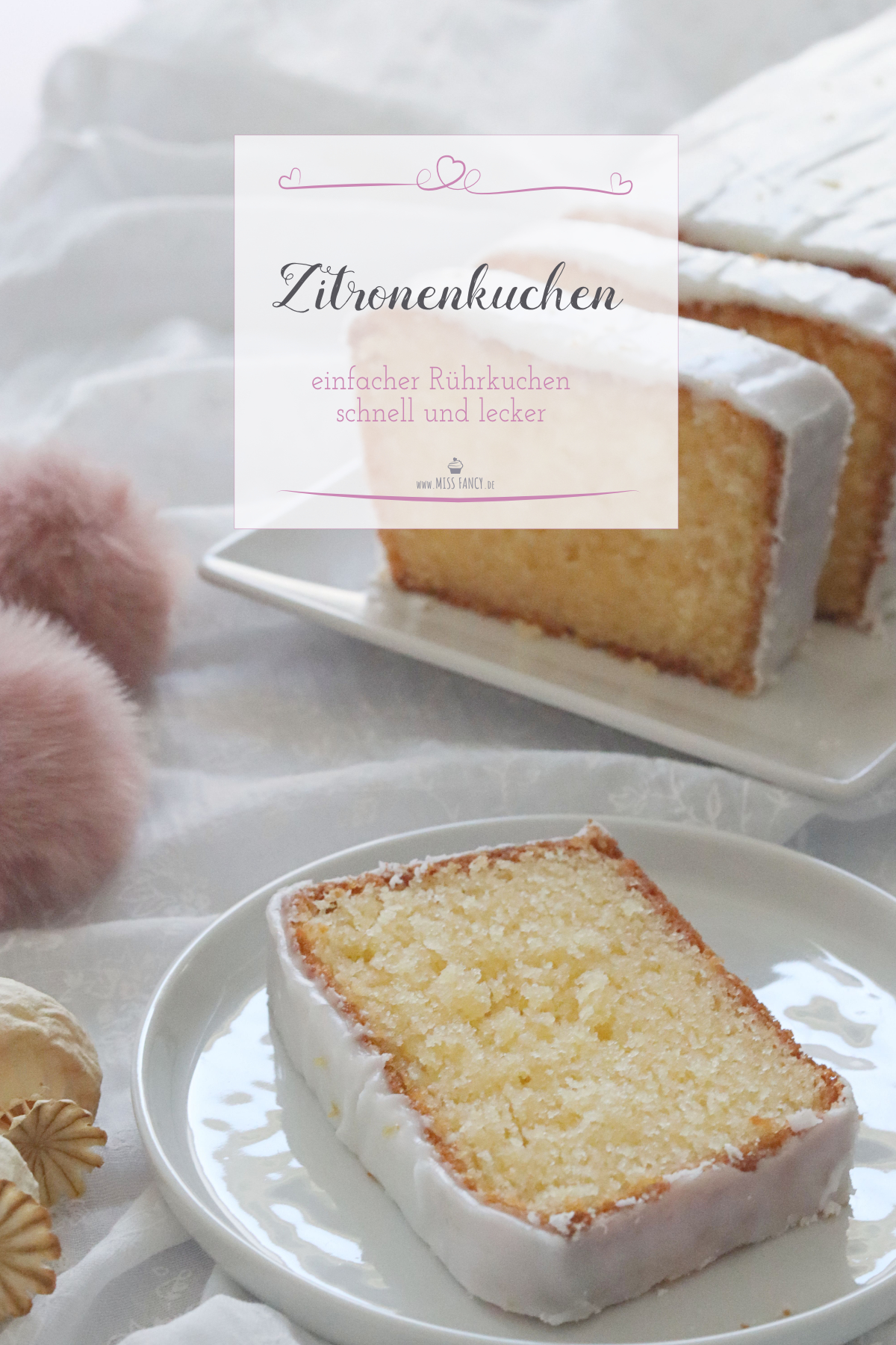 Leckerer Zitronenkuchen aus einfachem Rührteig mit einer dicken Glasur aus Puderzucker und Zitronensaft Zitronenkuchen Rührteig